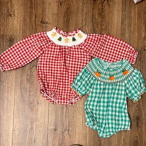 Red and Green Gingham Baby Rompers
